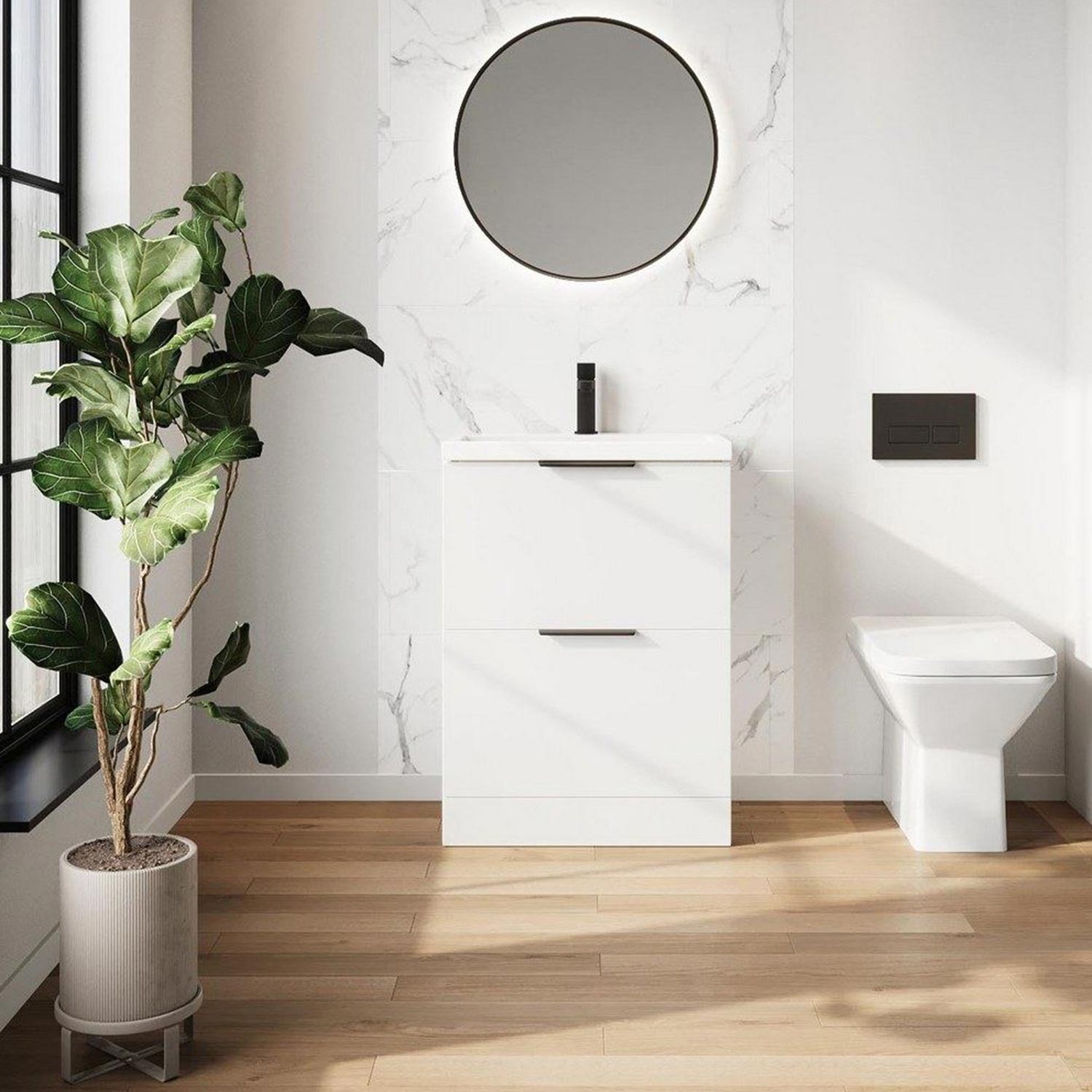Scudo Muro Plus Floorstanding 600mm Vanity Unit with Basin in Gloss White lifestyle