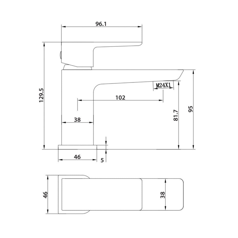 Scudo Muro mini Mono Chrome Basin Mixer dimensions