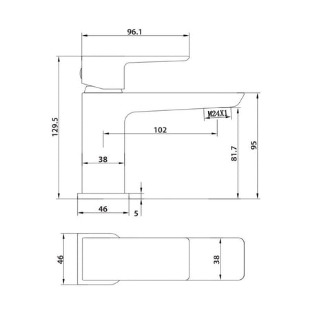 Scudo Muro mini Mono Chrome Basin Mixer dimensions