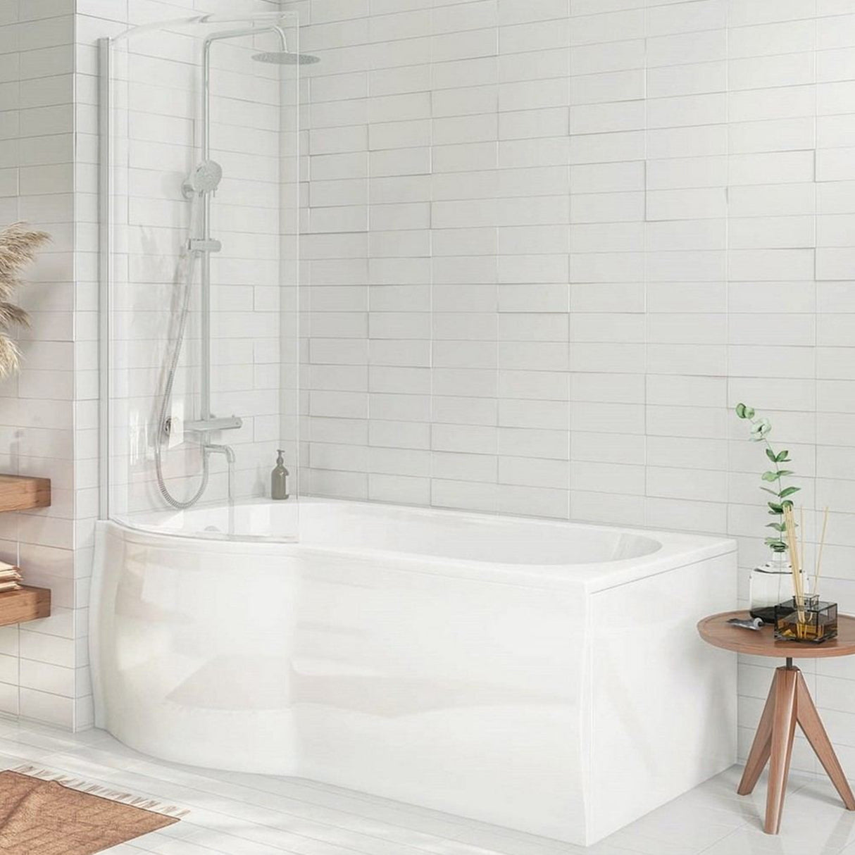 Scudo P Shaped  1400 x 800mm Bath Screen in Chrome