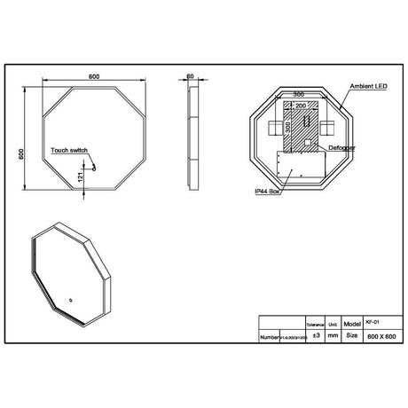 Scudo Passa 600 x 600mm LED Bathroom Mirror in Matt Black dimensions