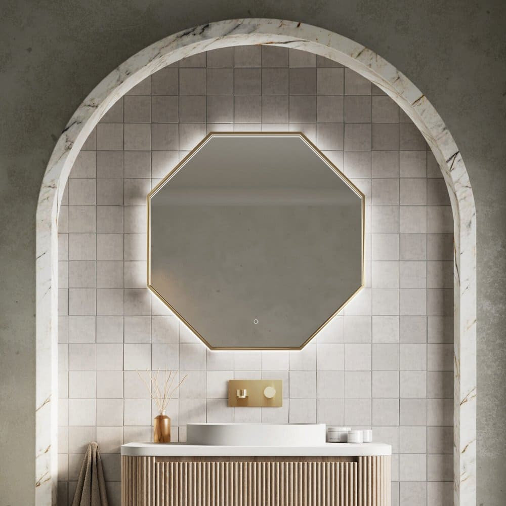 Scudo Passa 800 x 800mm LED Bathroom Mirror in Brushed Brass