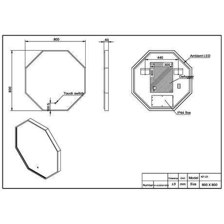 Scudo Passa 800 x 800mm LED Bathroom Mirror in Matt Black dimensions