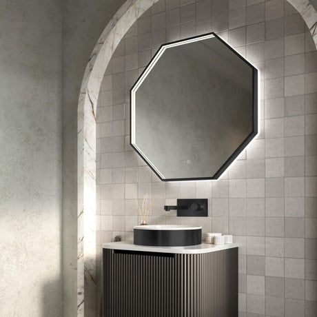 Scudo Passa 800 x 800mm LED Bathroom Mirror in Matt Black lifestyle