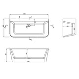 Scudo Porto 1700 x 800mm Back to Wall Bath in Gloss White dimensions