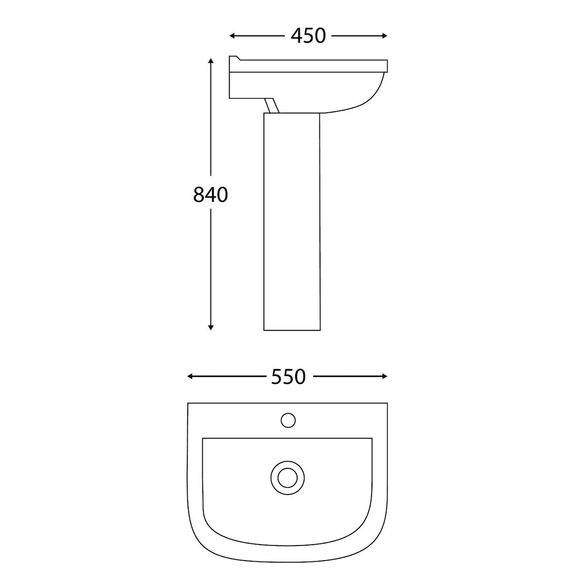 Scudo Porto 550mm One Tap Hole Basin dimensions