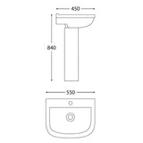 Scudo Porto 550mm One Tap Hole Basin dimensions