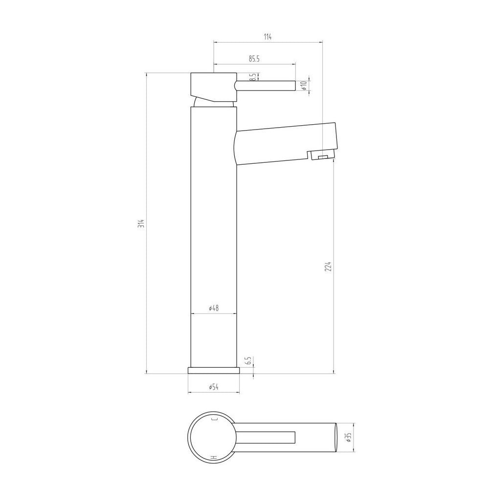 Scudo Premier Tall Chrome Basin Mixer dimensions