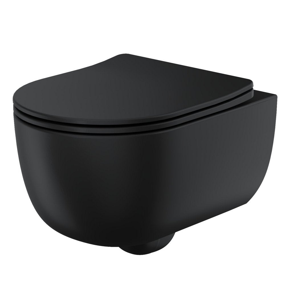 Scudo Riviera Round Rimless Wall Hung Pan with Soft Close Seat Black
