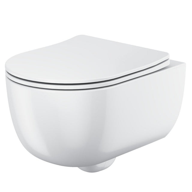 Scudo Riviera Round Rimless Wall Hung Pan with Soft Close Seat White