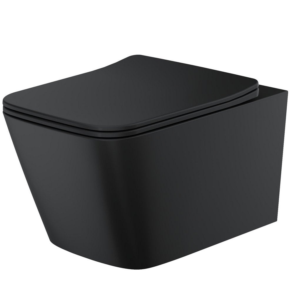 Scudo Riviera Square Rimless Wall Hung Pan with Soft Close Seat Black
