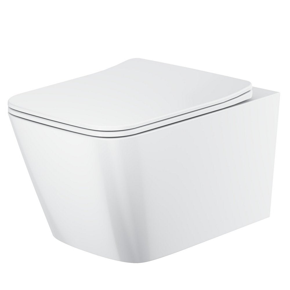 Scudo Riviera Square Rimless Wall Hung Pan with Soft Close Seat White