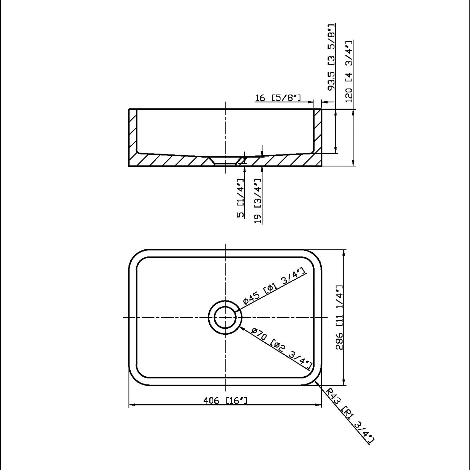 Scudo Rok Rectangular Countertop Basin in Black dimensions