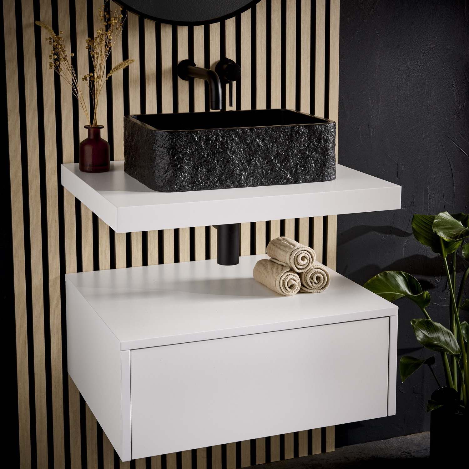 Scudo Rok Rectangular Countertop Basin in Black lifestyle 2