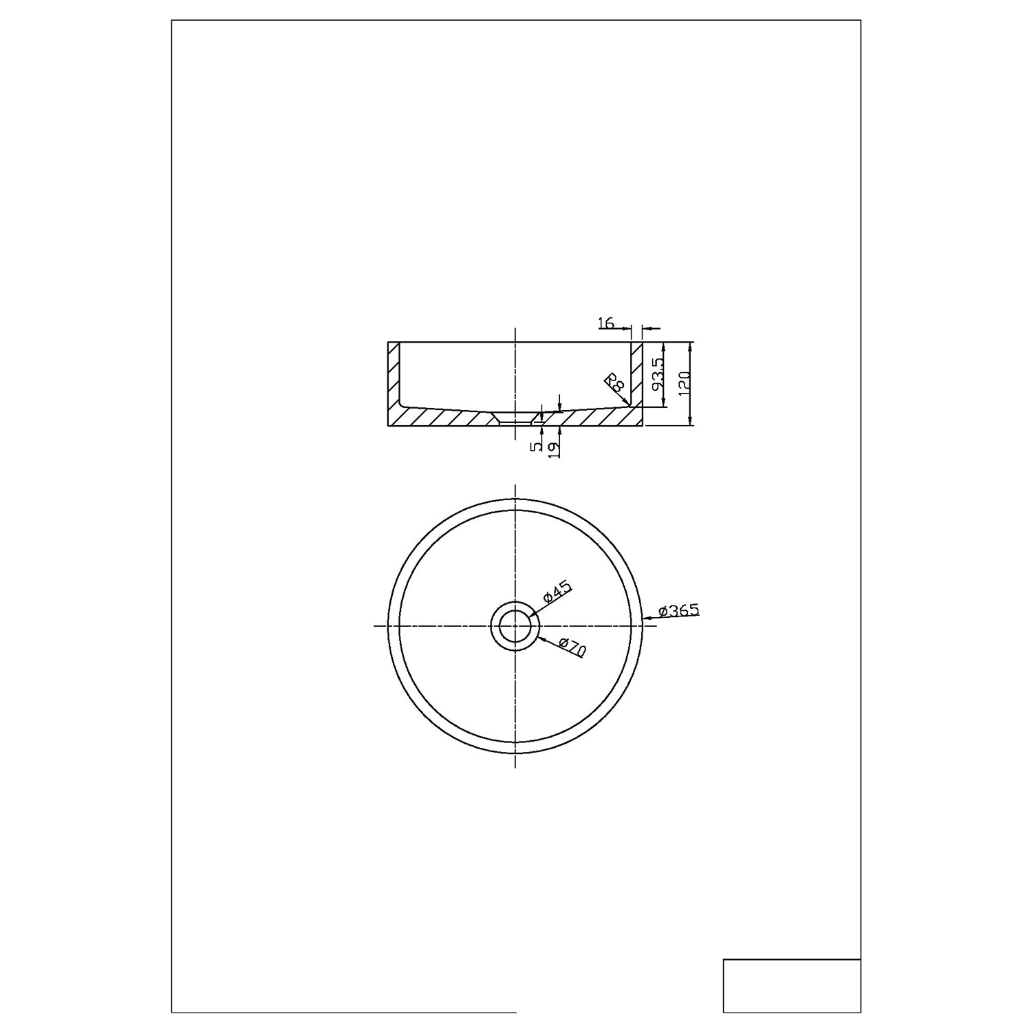 Scudo Rok Round Countertop Basin in White dimensions