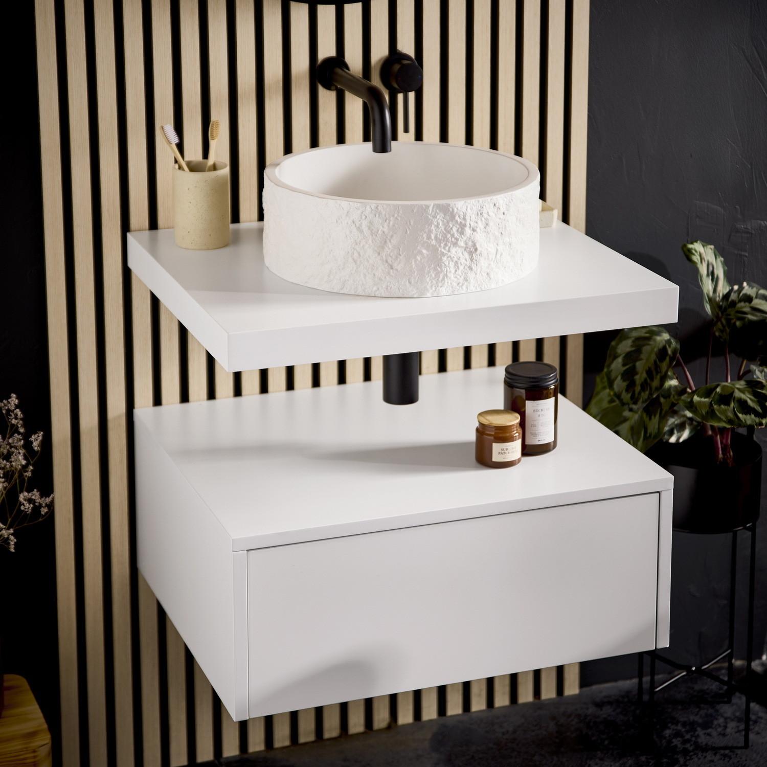 Scudo Rok Round Countertop Basin in White lifestyle