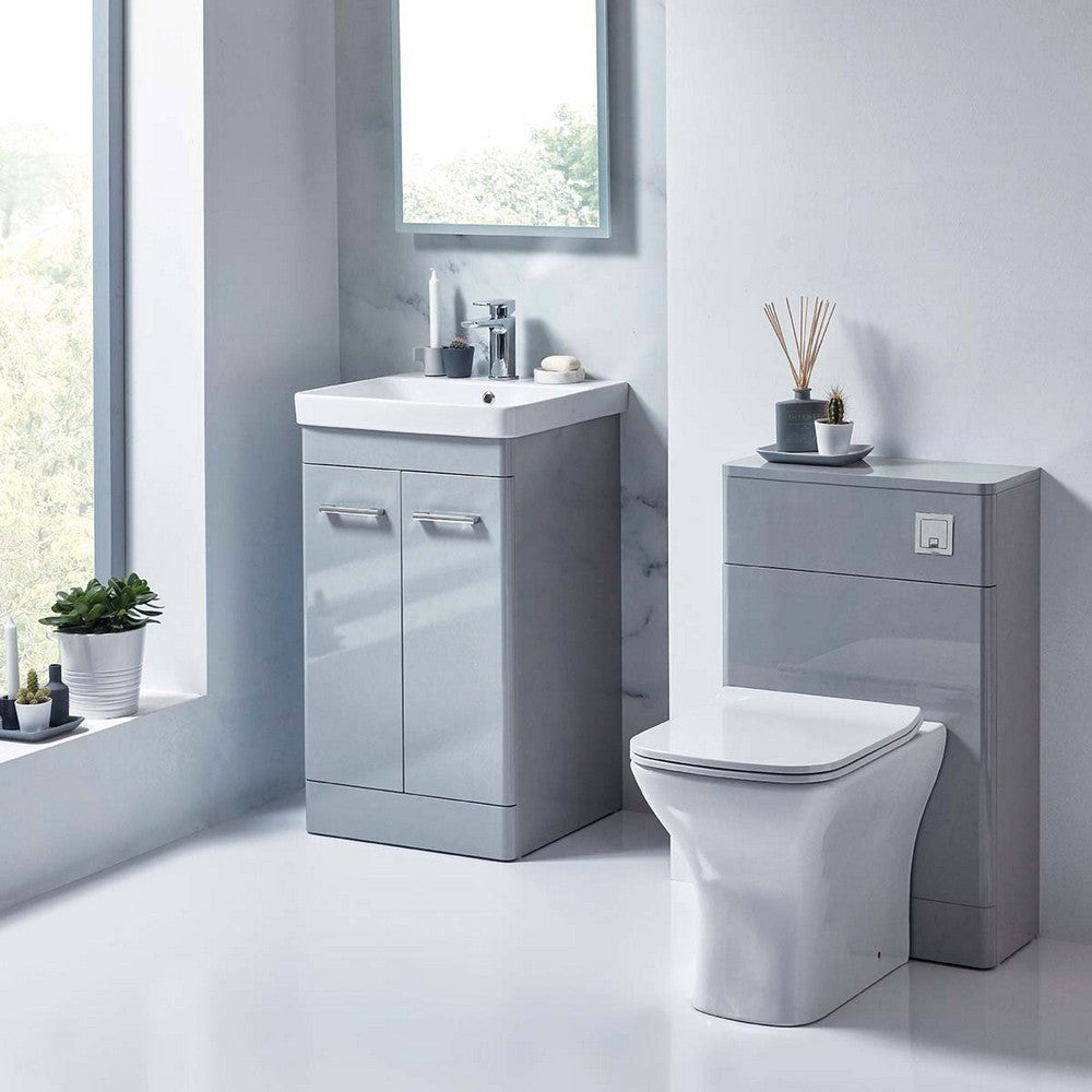 Scudo Rossini 500mm Floorstanding Vanity Unit and Basin in Gloss Pebble Grey lifestyle