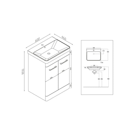 Scudo Rossini 600mm Vanity Unit Line drawing