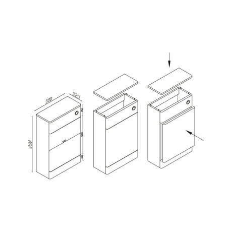 Scudo Rossini Back to Wall 500mm WC Unit in Gloss White Dimensions