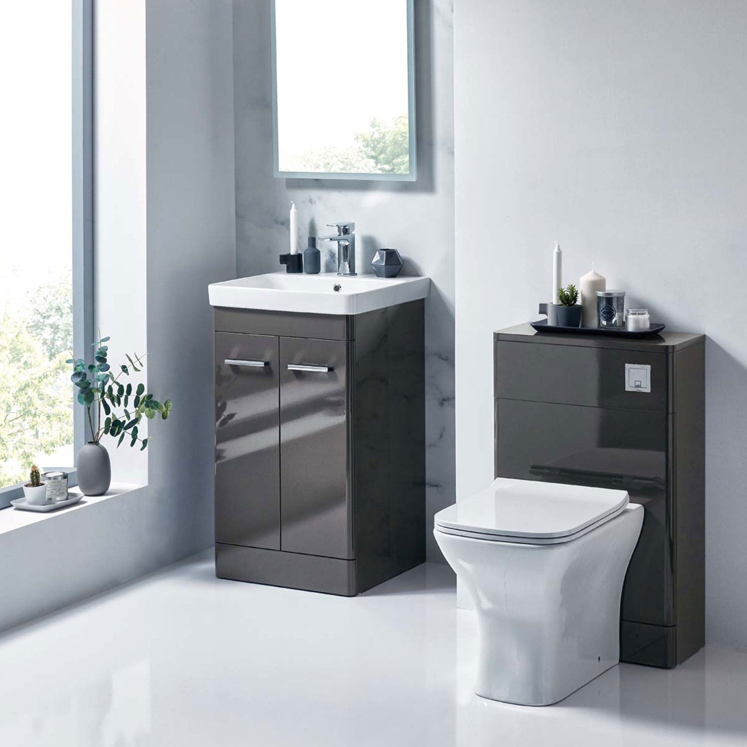 Scudo Rossini Back to Wall 500mm WC Unit in Gloss Wolf Grey lifestyle