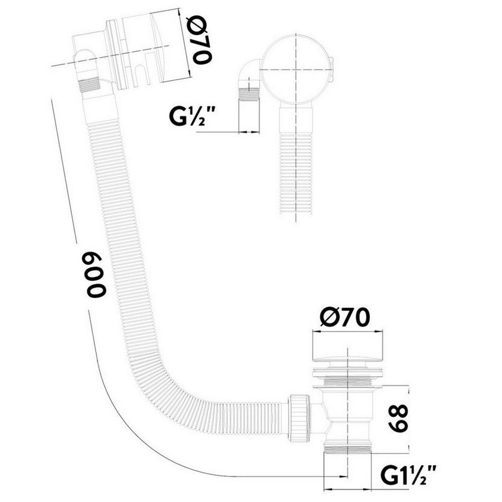 Scudo Round Brushed Brass Bath Filler with Waste and Overflow Dimensions