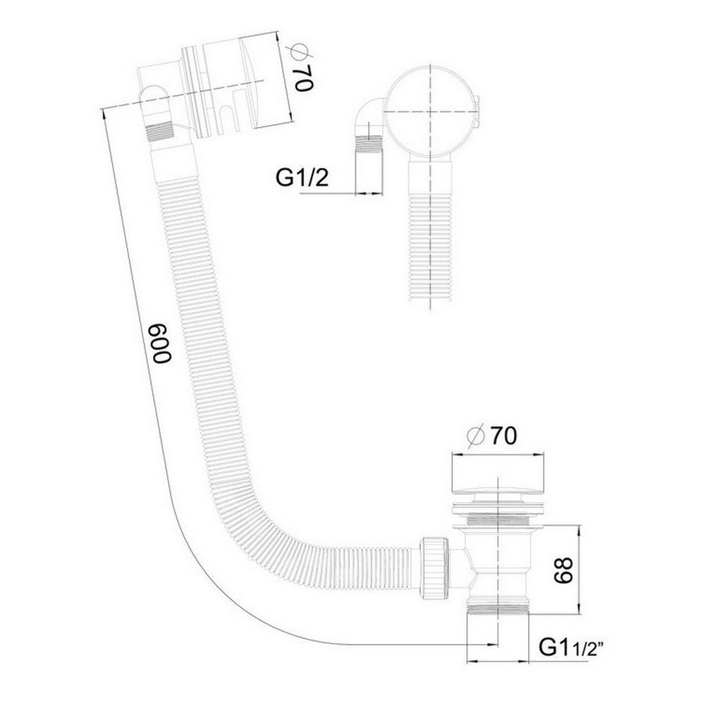 Scudo Round Chrome Bath Filler with Waste and Overflow Dimensions