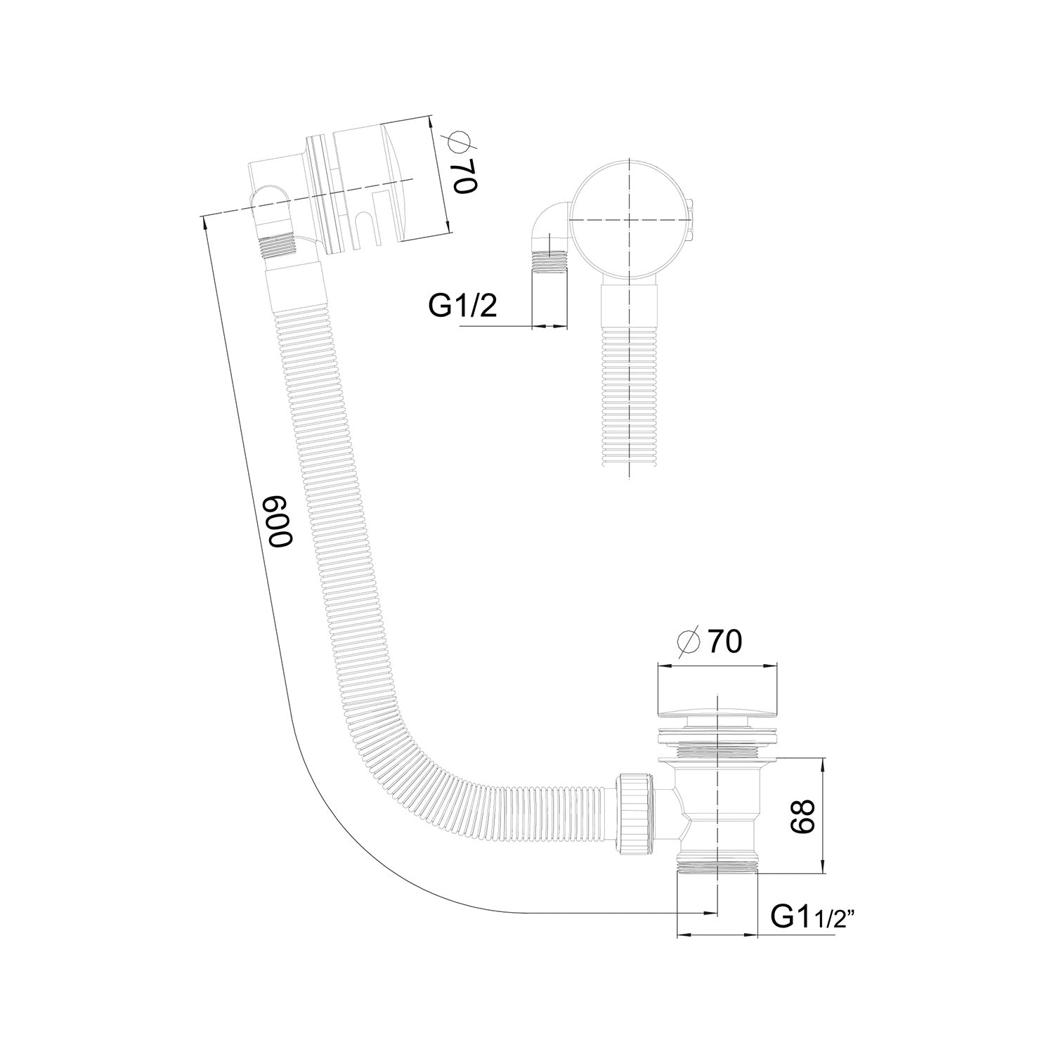 Scudo Round Gunmetal Bath Filler with Waste and Overflow dimensions