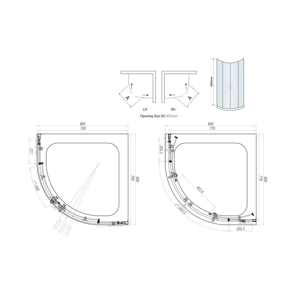 Scudo S6 Brushed Brass 800mm Double Door Quadrant Shower Enclosure Dimensions
