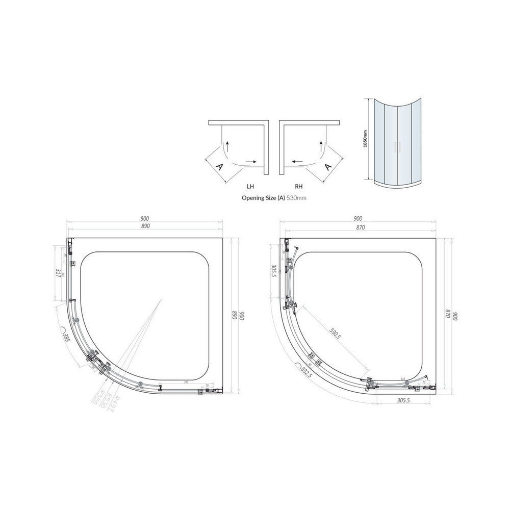 Scudo S6 Brushed Brass 900mm Double Door Quadrant Shower Enclosure Dimensions