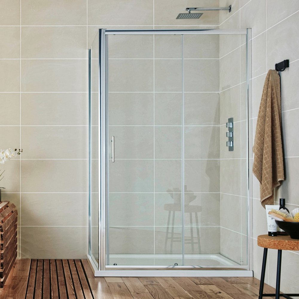 S6-GLASS033 Scudo S6 Chrome Sliding Shower Door