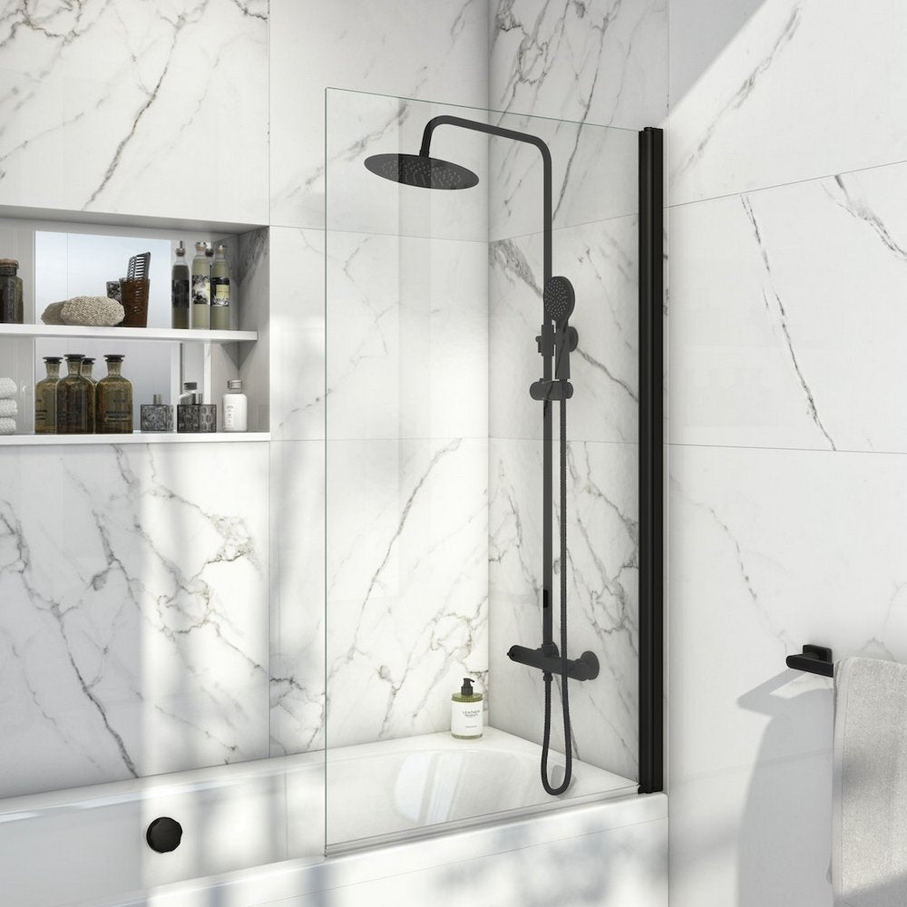 BLACKSCREEN099 Scudo S6 Square Edge 6mm Bath Screen in Black (1)