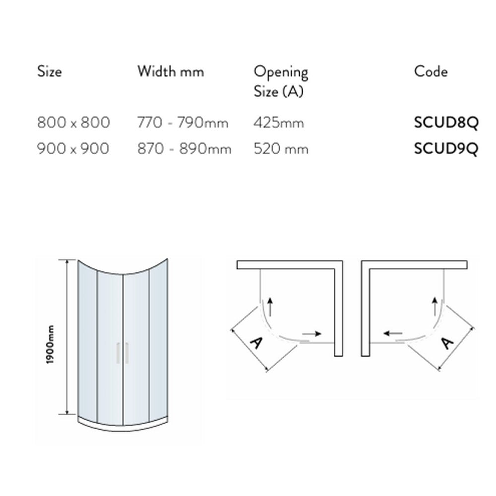 Scudo S8 Chrome Double Door Quadrant Shower Enclosure Information