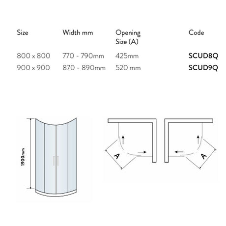 Scudo S8 Chrome Double Door Quadrant Shower Enclosure Information