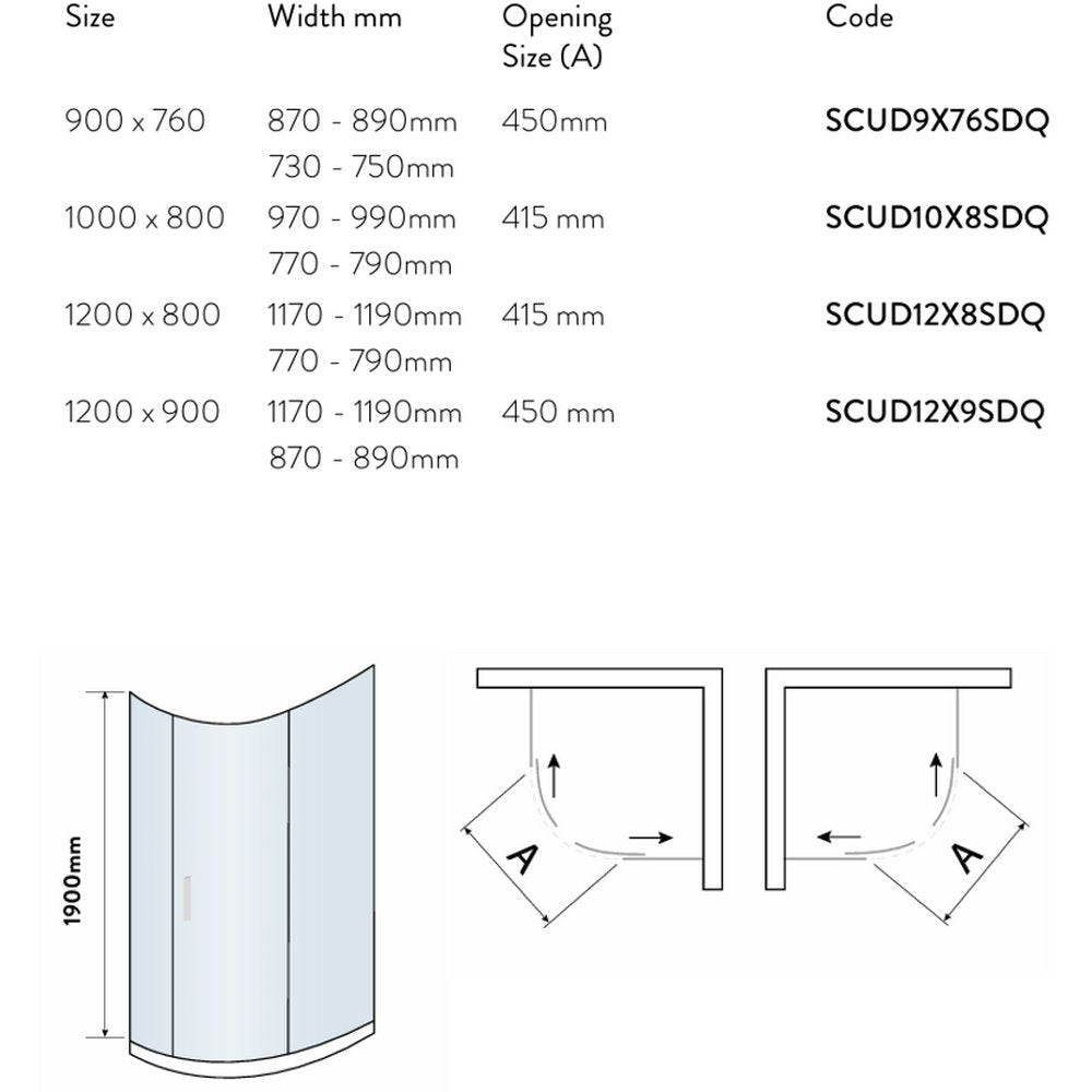 SCUD9X76SDQ Scudo S8 Chrome Single Door Offset Quadrant Shower Enclosure (2)