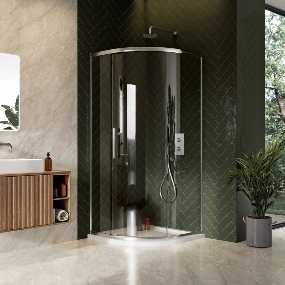 SCUD8SDQ/ SCUD9SDQ Scudo S8 Chrome Single Door Quadrant Shower Enclosure (1)