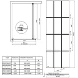 Scudo S8 Single Wetroom Grid Panel in Black dimensions