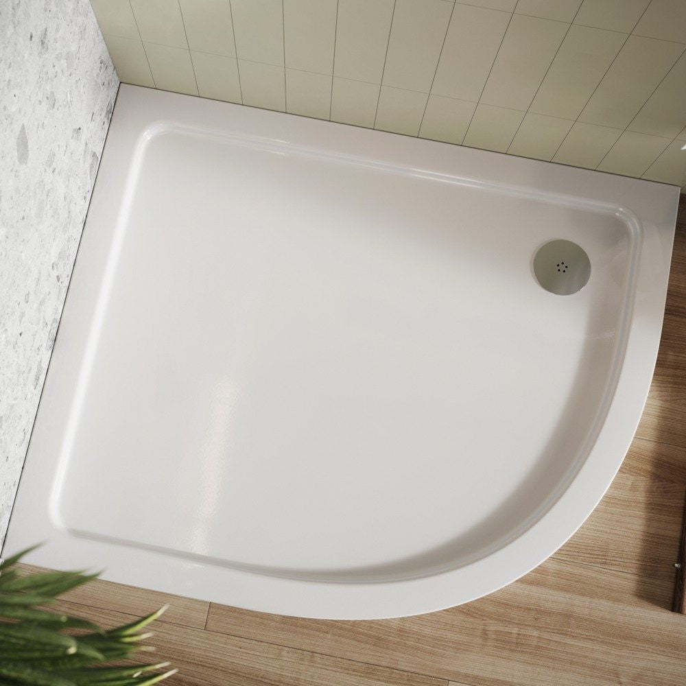 Scudo Shires Offset Quadrant Right Hand Shower Tray in White lifestyle