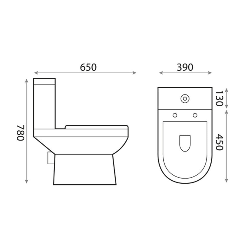Scudo Spa Rimless Open Back Pan with Cistern and Soft Close D Shape Seat Dimensions