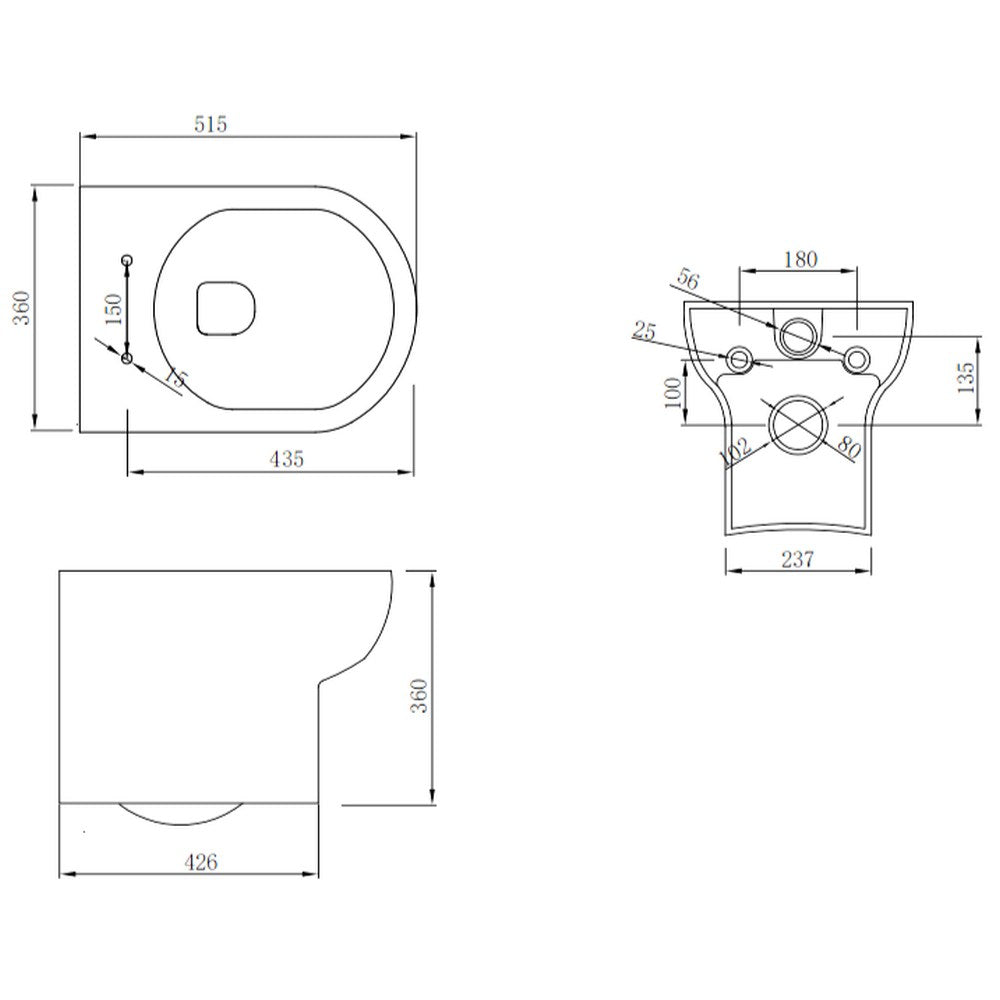 Scudo Spa Rimless Wall Hung Pan and Soft Closing Seat Dimensions