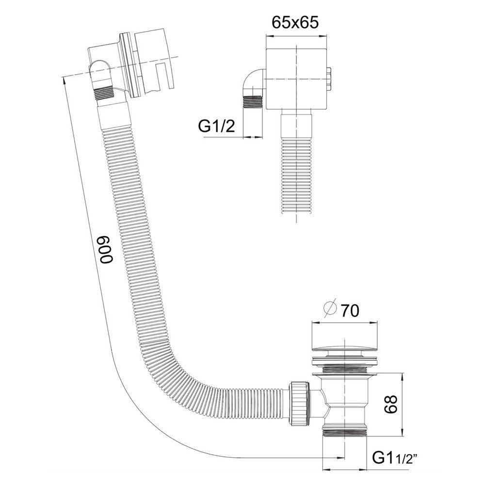 Scudo Square Chrome Bath Filler with Waste and Overflow Dimensions