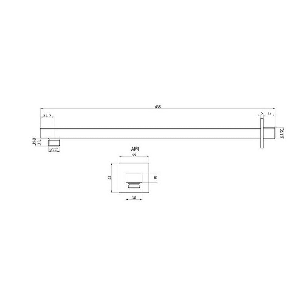 Scudo Squared Chrome Wall Mounted 435mm Extended Shower Arm Dimensions