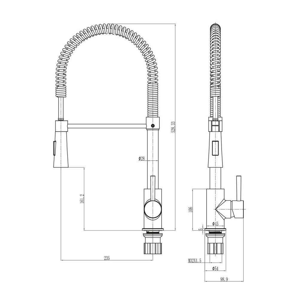 Scudo Tirare Brushed Nickel Kitchen Tap with Pull Out Spray Dimensions