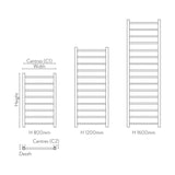 Scudo Vibe 500mm Wide Brushed Brass Towel Radiator Dimensions