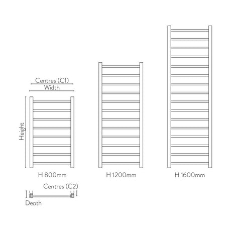 Scudo Vibe 500mm Wide Brushed Brass Towel Radiator Dimensions