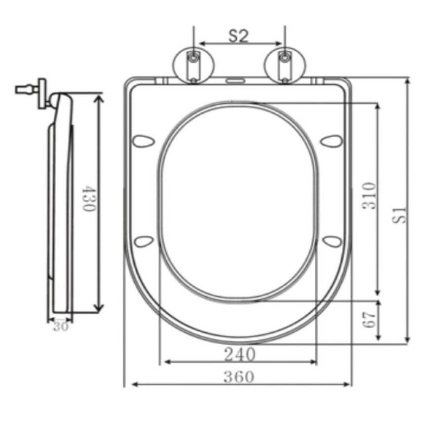 Scudo Wrap Over Soft Closing Toilet Seat dimensions