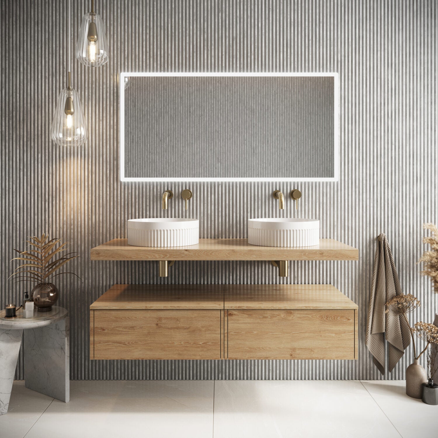 Shelph 1200mm Basin Shelf with Brackets in Davos Oak lifestyle