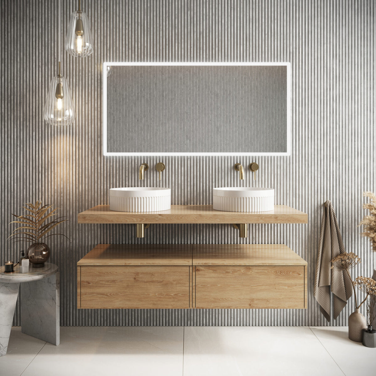 Shelph 1200mm Basin Shelf with Brackets in Davos Oak lifestyle