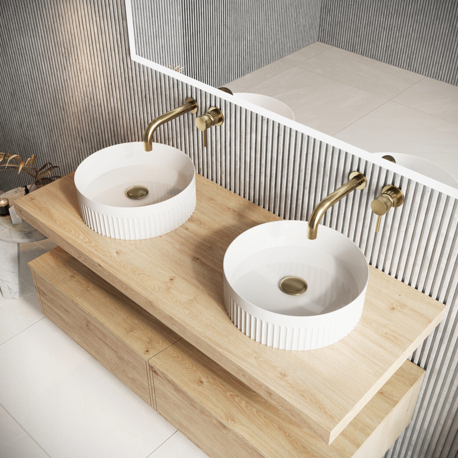 Shelph 1200mm Basin Shelf with Brackets in Davos Oak lifestyle 2