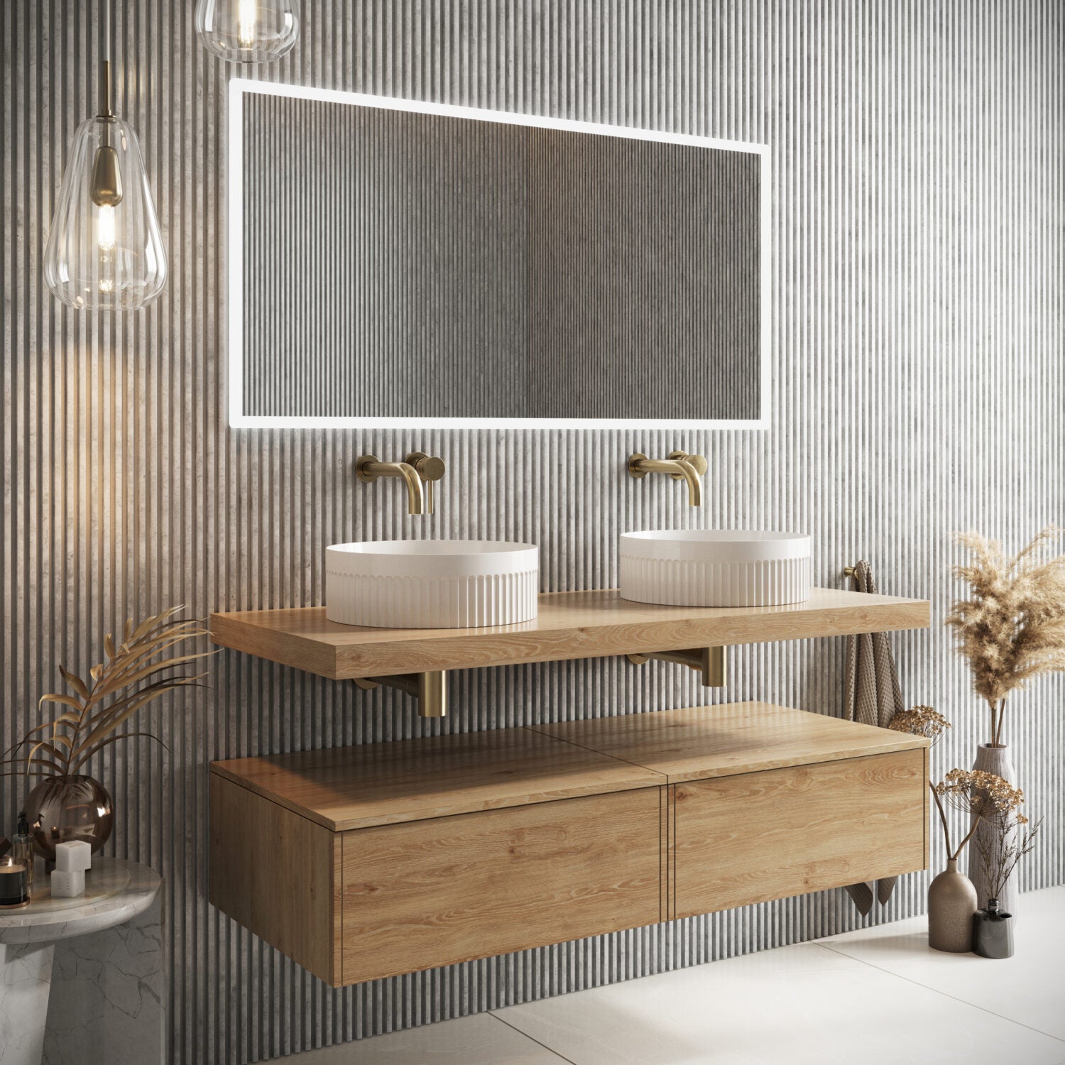 Shelph 1200mm Basin Shelf with Brackets in Davos Oak lifestyle 3