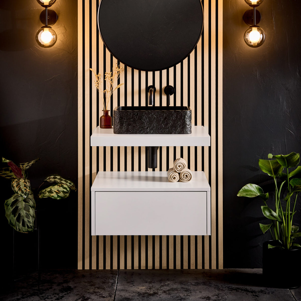 Shelph 600mm Wall Hung Drawer Unit lifestyle matt black
